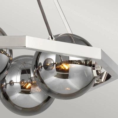Abbildung von Elstead Lighting QN HARPER5 QUINTIESSE Kronleuchter Harper E14 5x40W Stahl, Nickel poliert; Rauchglas plattiert H:76.2cm Ø77.5cm dimmbar