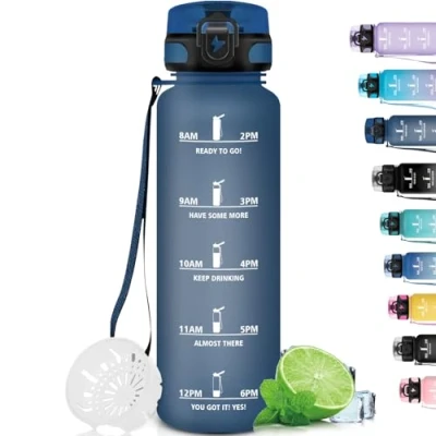 Abbildung von Grsta Trinkflasche 1L, Sport mit Filter, für Kohlensäurehaltige Getränke, Kann dir tragen, Fitnessstudio, Fahrrad, Schule, Camping, Outdoor, Naviblue