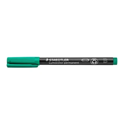 Abbildung von STAEDTLER permanent Marker Lumocolor, grün, Keilspitze ca. 1,0 2,5 mm, wisch und wasserfest, Made in Germany, nachfüllbar, lange Lebensdauer, 10 grüne Universalstifte im Kartonetui, 314 5