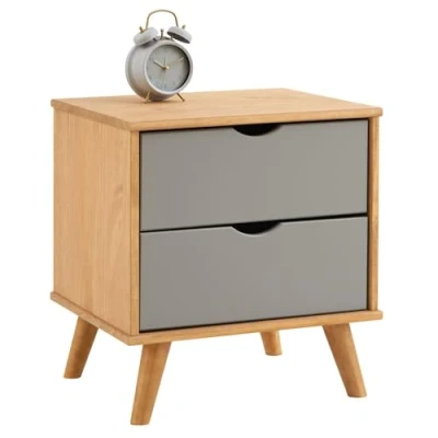Abbildung von IDIMEX Nachttisch Colima, 2 Schubladen, Massivholz Kiefer, ideal für Boxspringbetten, grau &amp; Natur