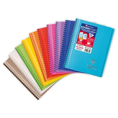 Abbildung von Clairefontaine 366601C Koverbook mit Spiralbindung, kariert, Deckel aus PP, DIN A5, 80 Blatt, 1 Stück, farbig sortiert