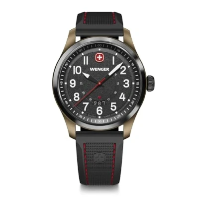 Abbildung von WENGER Herren Armbanduhr Terragraph, Ø 43 mm, Swiss Made, Analog Quarz, Wasserdicht bis 100 m, Silikon Armband, Schwarz, 01.0541.124