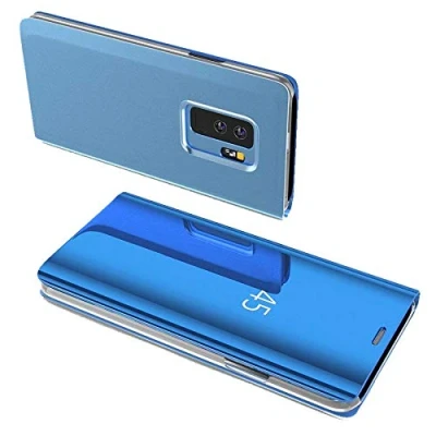 Abbildung von COFI 1453 Smart View Spiegel Mirror Cover Schale Etui kompatibel mit Samsung Galaxy A55 5G Schutzhülle Tasche Case Schutz Clear Blau