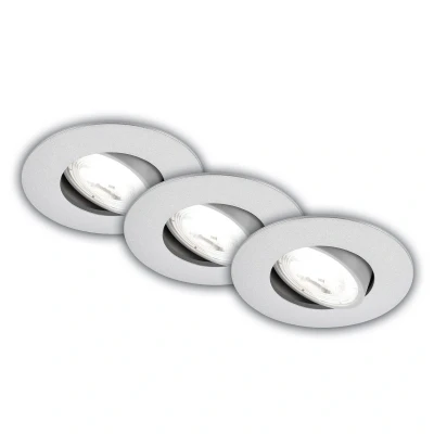 Abbildung von BRILONER 3er Set EEK A LED Einbaustrahler 230V schwenkbar, je 2W bei 360lm und 50.000h Licht, neutralweißes Spot, flach, Deckenspots, Einbauleuchten, 68mm, 90x24mm (DxH), Chrom Matt
