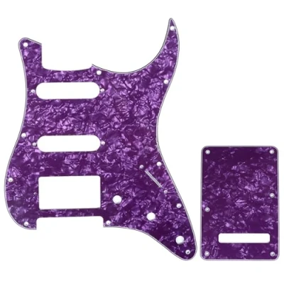 Abbildung von Musiclily SSH 11 Löcher Strat Gitarren Schlagbrett und Backplate Set für Fender USA/Mexican Standard Stratocaster Modern Style, 4 lagig Purple Pearl