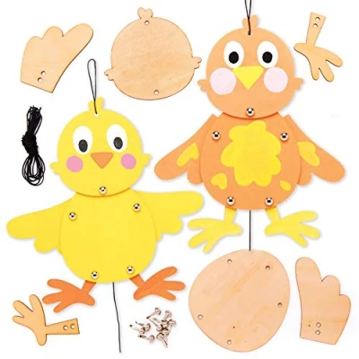 Abbildung von Baker Ross Osterküken Holzpuppen, 4 Stück, Ostern, Basteln für Kinder (AT417)