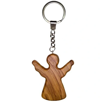 Abbildung von KASSIS Olivenholz Schutzengel Glücksbringer Handschmeichler Engel Figur Weihnachtsdeko Geschenk zur Geburt Taufe Kommunion Firmung Jahrestag (1, Schlüsselanhänger (ohne Gravur))