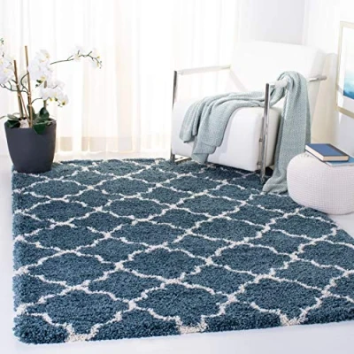 Abbildung von SAFAVIEH Zottelig Teppich für Wohnzimmer, Esszimmer, Schlafzimmer Hudson Shag Collection, Hoher Flor, Schieferblau und Elfenbein, 91 X 152 cm
