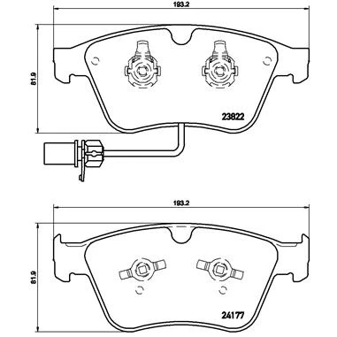 Abbildung von BREMBO P 05 003 Bremsbelagsatz inkl. Verschleißwarnkontakt mit Kolbenclip ohne Zubehör BENTLEY: Continental GT, Flying Spur, Spur