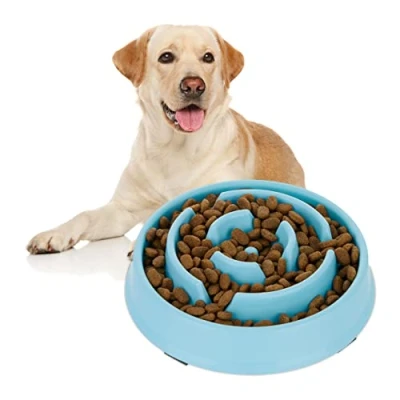Abbildung von Relaxdays Anti Schling Napf, Futternapf für Hunde, Tiernapf 400 ml, langsames Fressen, Hundenapf spülmaschinenfest, blau, 5 x 21 cm