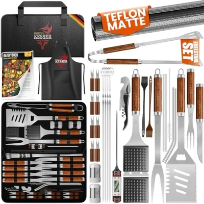 Abbildung von KESSER® Grillbesteck Set 37 teilig Grillzubehör aus rostfreiem Edelstahl Grillset mit Grillzange, Grillwender, 4in1 Grillspatel, Grillgabel, Grill Spieß, Thermometer, Korkenzieher, Grillmatte &amp; Tasche