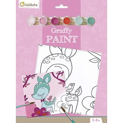 Abbildung von Avenue Mandarine PP013O Ausmalset Graffy Paint, mit 1 vorgezeichnete Leinwand 20 x cm, 6 Farbtuben und Pinsel, ideal für Kinder ab 4 5 Jahren, 1Set, Reh