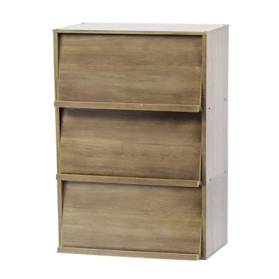 Abbildung von Iris Ohyama, Möbel, Bibliothek, Aufbewahrungsregal, 3 Klapptüren, Design, Modern, Vielseitig verwendbar, Büro, Schlafzimmer, Wohnzimmer Flap Rack CHR Aschbraun