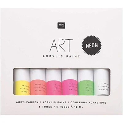 Abbildung von Rico Design Verlag Kreativset ART Künstler Acrylfarben Set Neon, (Ideales Starter Set, 6 Farben je 12 ml Tuben), Malfarbe für Anfänger, Profikünstler, Kinder &amp; Erwachsene