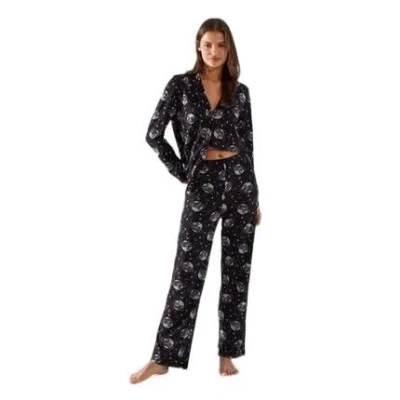 Abbildung von Trendyol Damen Retro Webstoff Hemd hose Pyjama Pajama Set, Schwarz, S EU