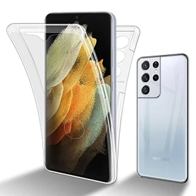 Abbildung von Cadorabo Hülle kompatibel mit Samsung Galaxy S22 Ultra Schutzhülle TPU Silikon Case 360 Slim Kratzfest Weiche Gummi Rundumschutz für in Transparent