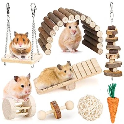 Abbildung von BBjinronjy Hamster Kauspielzeug Set für kleine Tiere, Molarspielzeug, Zahnpflege, Holzzubehör Meerschweinchen, Chinchillas, Rennmäuse, Mäuse, Ratten, Maus