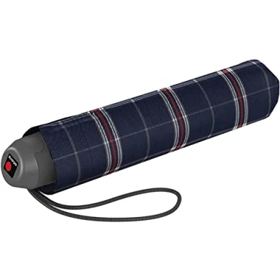 Abbildung von Knirps® Taschenregenschirm E.051 Check navy kleiner manueller Schirm, der leichte Taschenschirm für den Alltag