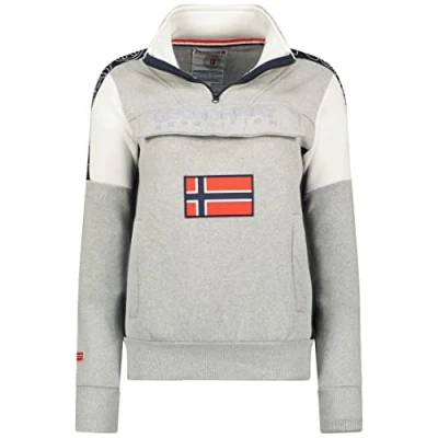 Abbildung von Geographical Norway Fagostino Lady Damen Sweatjacke Zip Kapuze Taschen Pullover Langarm Warm Jacke Ideal Geschenk Frauen Jahreszeit Frühling Sommer Herbst (Hellgrau M Größe 2)