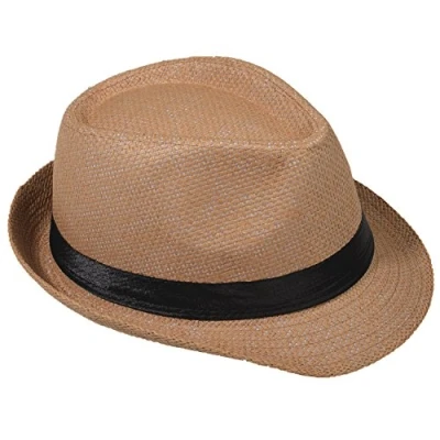Abbildung von Strohhut Panama Fedora Trilby Gangster Hut Sonnenhut mit Stoffband Farbe: Kamel (Strohhut) Gr: 56