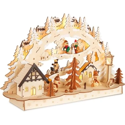Abbildung von BRUBAKER LED Schwibbogen 3D Lichterbogen Dorf Winterlandschaft Holz Weihnachtsbeleuchtung (1 tlg), 27 x 45 12 cm Handbemalte Weihnachtsdeko für Tisch &amp; Fensterbank