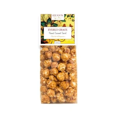 Abbildung von Everly Grace Popcorn Peanut Caramel Swirl, 100 g Tüten mit Erdnussbutter und Karamell aus unserer Manufaktur in Augsburg, Deutschland