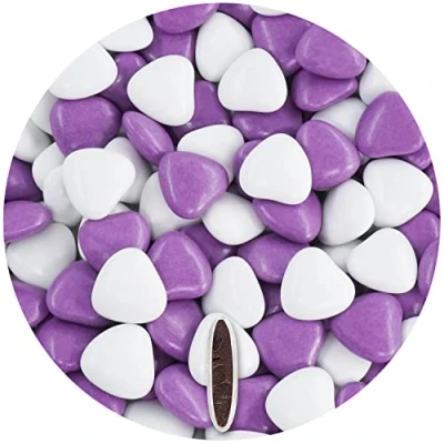 Abbildung von EinsSein 1kg Schokoherzen Dragees Mix weiss lila glanz Gastgeschenke Hochzeit Taufe Kommunion Alternative zu Schokodragees Schokolinsen Hochzeitsmandeln Herz für Candy Bar Süssigkeiten