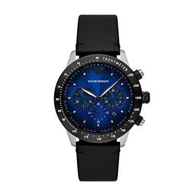 Abbildung von Emporio Armani Herrenuhr, Chronographenwerk, 43MM Silbernes Edelstahlgehäuse mit Lederarmband, AR11522