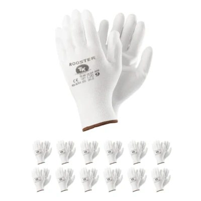 Abbildung von TK Gloves ROOSTER/Schutzhandschuh aus Polyester, beschichtet mit Polyurethan/Größe 08, 12 Paar/Weiß/Montagehandschuhe/Handschuhe Arbeitshandschuhe