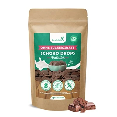 Abbildung von Simply Keto Lower Carb* Schokodrops ohne Zuckerzusatz (200g) Vollmilch Schoko Drops zum Naschen oder Backen Gesüßt mit Erythrit statt Zucker Ideal für Low Carb &amp; Ketogene Ernährung