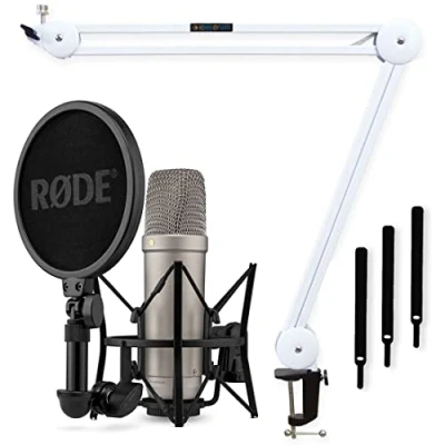 Abbildung von Rode NT1 5th Generation XLR USB Studio Mikrofon Silber + keepdrum MS138 WH Gelenkarm Tischstativ Weiss