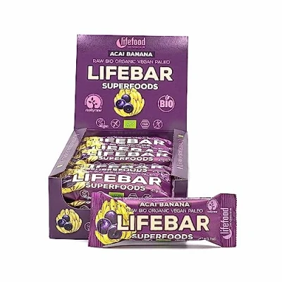 Abbildung von Lifebar Energieriegel Superfoods, Lifefood Raw Energie Riegel, Vegan Sportriegel mit Antioxidantien, Bio Energy Bar für Wandern, Radsport, Fitness (Acai &amp; Banane)