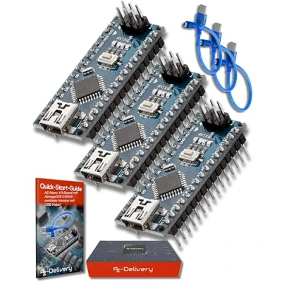 Abbildung von AZDelivery 3 x AZ Nano V3 Board mit Atmega328 CH340 fertig verlötete, verbesserte Version USB Kabel inklusive E Book!