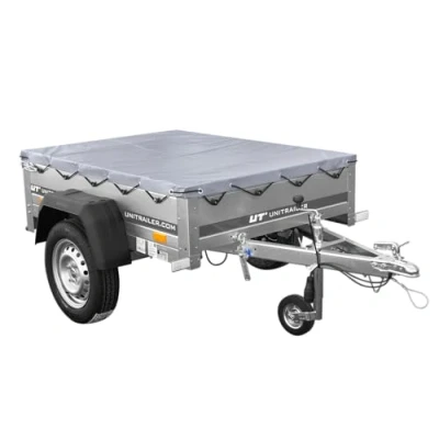 Abbildung von UNITRAILER Kleinanhänger für Pkw, Garden Trailer 150 Kipp 150x106 cm 750 kg PKW Anhänger mit Flachplane, Aufbau Planenträgern, Auto inklusive Stützrad