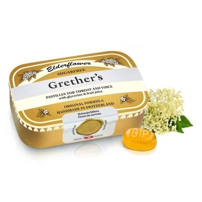 Abbildung von Grethers Elderflower zuckerfrei Pastillen
