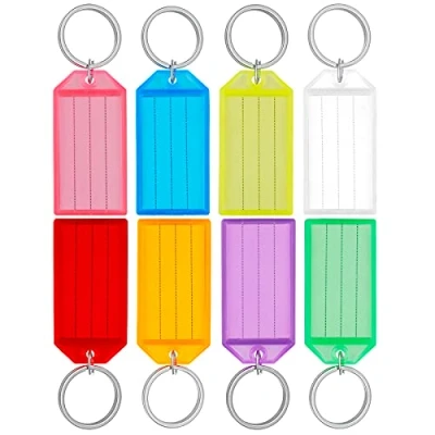 Abbildung von Uniclife 20er Pack Robust Kunststoff Schlüsselanhänger beschriftbar, zum Beschriften mit Split Ring Label Fenster, 8 Farben