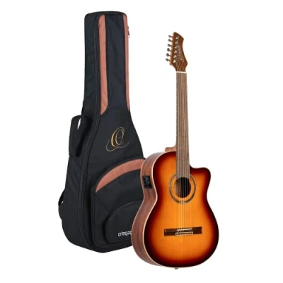 Abbildung von Ortega Guitars Slim Neck Konzertgitarre Performer Series Elektro akustische 4/4 Gitarre, Burst Finish Inklusive Gigbag (RCE238SN FT)