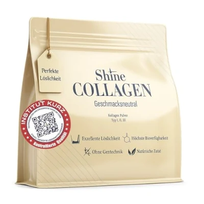 Abbildung von Shine Collagen Pulver 500g 100% Peptide, Premium Hydrolysat Typ 1, 2 und 3, Halal, Perfekte Löslichkeit, Geschmacksneutral
