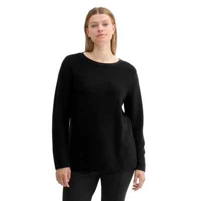 Abbildung von TOM Tailor MIT Vausschnitt Strickpullover, Damen, Größe: 48, Deep black
