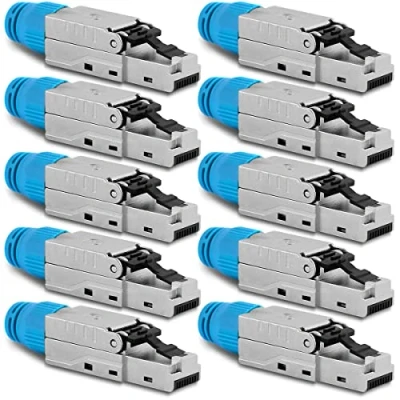 Abbildung von NAUC CAT 8 RJ45 Netzwerkstecker 10x Stecker Steckverbinder mit Zugentlastung geschirmt werkzeuglos CAT8.1 LAN Netzwerkkabel