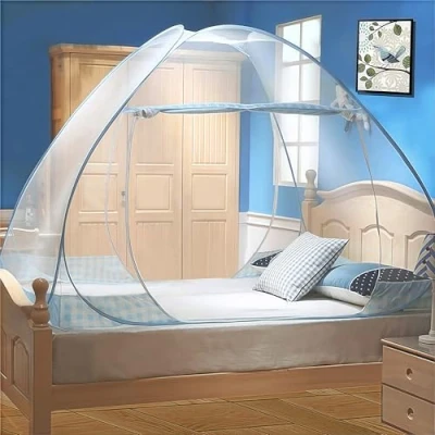 Abbildung von Digead Moskitonetz Bett,Faltbares Bett moskitonetz, Tragbares Reise Doppeltür Moskito Campingzelt,120 x 200 cm Blauer Rand