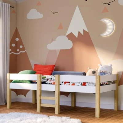 Abbildung von Bellabino Hochbett Aspy (Halbhochbett inkl. Lattenrost und ohne Schubladen) 90x200 cm, natur/weiß