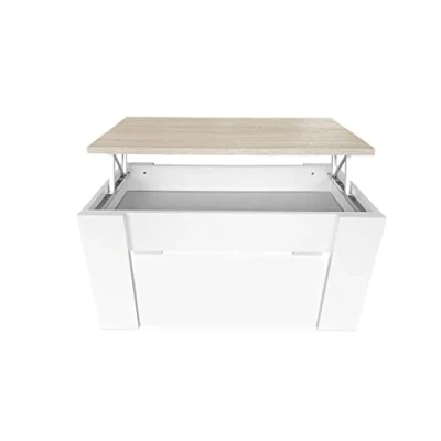 Abbildung von mattfy Couchtisch für Kaffee/Tee, aufklappbar, Wohnzimmer oder Esszimmer, Maße: 90 cm (B) x 50 (T) 46 (H), Holz, Weißer Deckel Cambria, 46/57