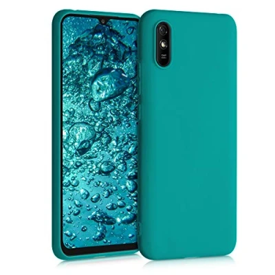 Abbildung von kwmobile Hülle kompatibel mit Xiaomi Redmi 9A / 9AT weiches TPU Silikon Case Cover geeignet für kabelloses Laden Petrol matt