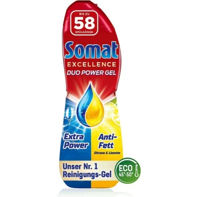 Abbildung von Somat Excellence Duo Power Gel Zitrone &amp; Limette 58 Spülgänge Geschirrspülmittel (XXL Pack, [1 St. für strahlend sauberes Geschirr)