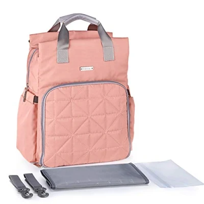 Abbildung von SONARIN Wasserdicht Multifunktions Baby Wickelrucksack Wickeltasche mit Wickelunterlage,Kinderwagen Riemen,Laptop stoßsichere Tasche,Flasche Isolierte Taschen,Große Kapazität,Waschmaschinenfest(Rosa)