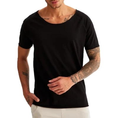 Abbildung von Leif Nelson T Shirt Herren Sommer tiefer Rundhals Ausschnitt (Schwarz, Größe S), Regular Fit 100% Baumwolle, Casual Basic Männer Kurzarm