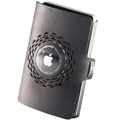 Abbildung von I CLIP Original für Apple AirTag mit Geldklammer Portemonnaie Slim Wallet Geldbörse kompatibel Herren Schwarz silbernem Rahmen
