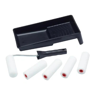 Abbildung von ProDec Contractor, 7 teiliges Set aus 100 mm Mini Farbrollen, Rahmen und Schale, für Anstricharbeiten mit Glanz Satinfarben auf Fußleisten, Fensterbänken, Paneeltüren, Schränken, Metall mehr