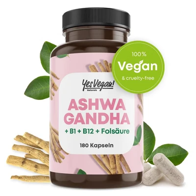 Abbildung von YesVegan! Ashwagandha + B1 B12 Folsäure 180 vegane Kapseln 1x180 St